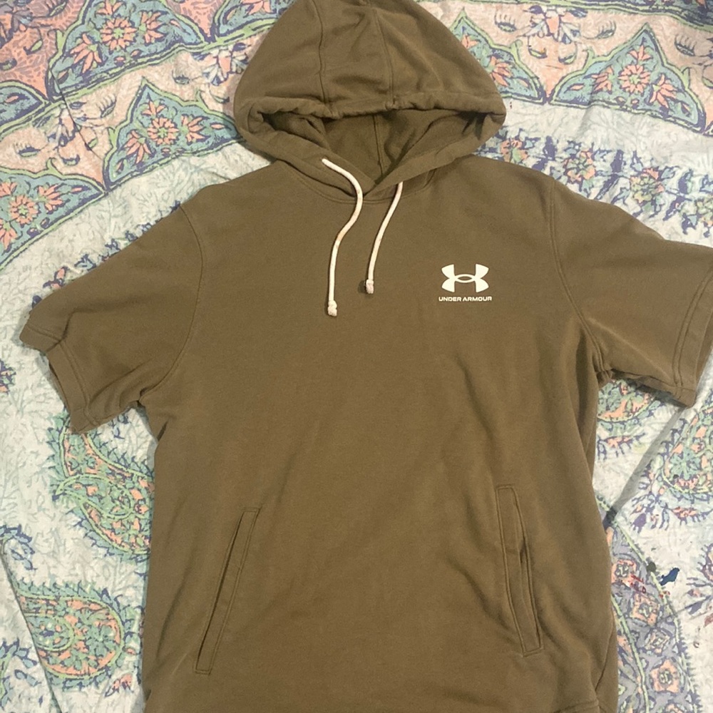 Under‎ Armor | Mens Army Green Short Sleeve Hoodie Pull Over | Size LG